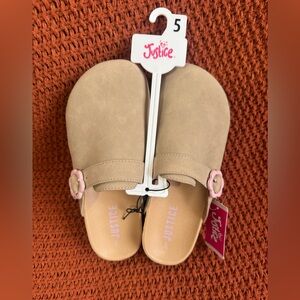 Justice Beige Slip-On Clogs with Pink Accent